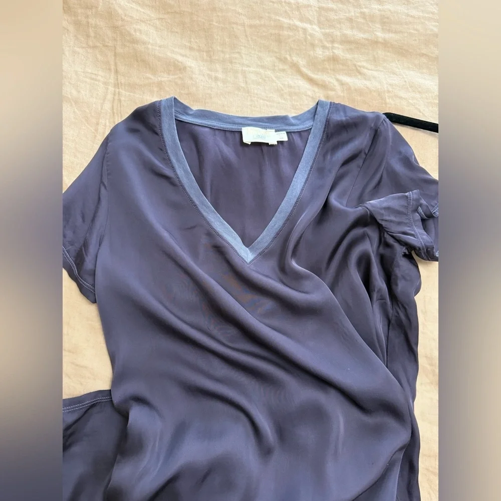 Nation LTD satin V-Neck Tee mini Dress in Plum with Contrast Trim